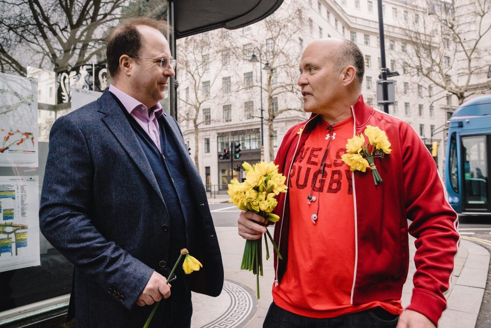 Handing out Daffodils at Oxford Circus